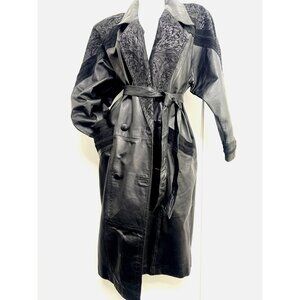 XTREM Vintage Leather Trench Coat Paisley 80s Oversized Coat Women Size Medium